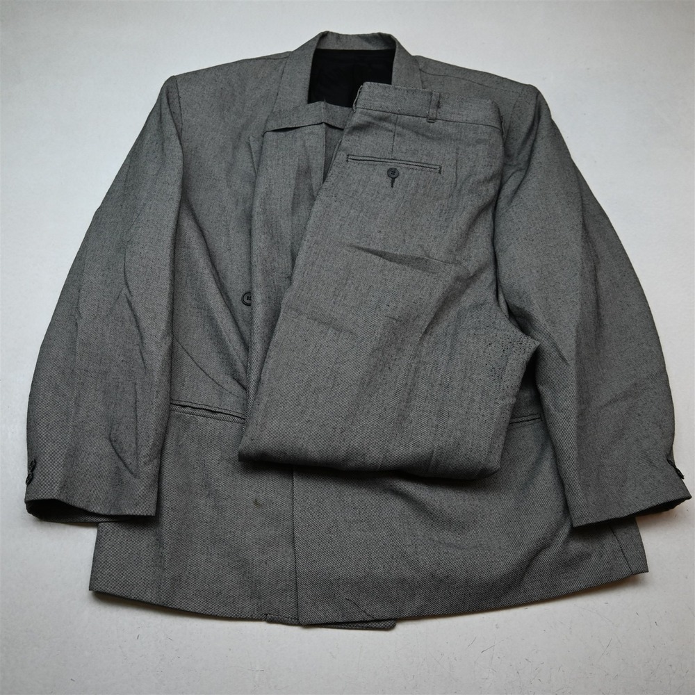 Vtg Mens Double Breasted 44R 36x32 Gray Barleycorn Mens Jacket Pants Suit